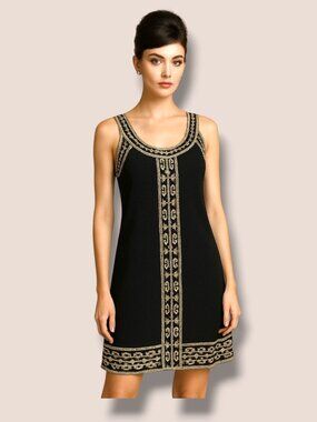 Adrienne Vittadini Black and Gold Sheath Mini Dress
